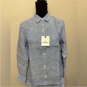 NWT UNTUCKit Women’s Villa Fiore Linen Casual Blue Button Up  Shirt 4